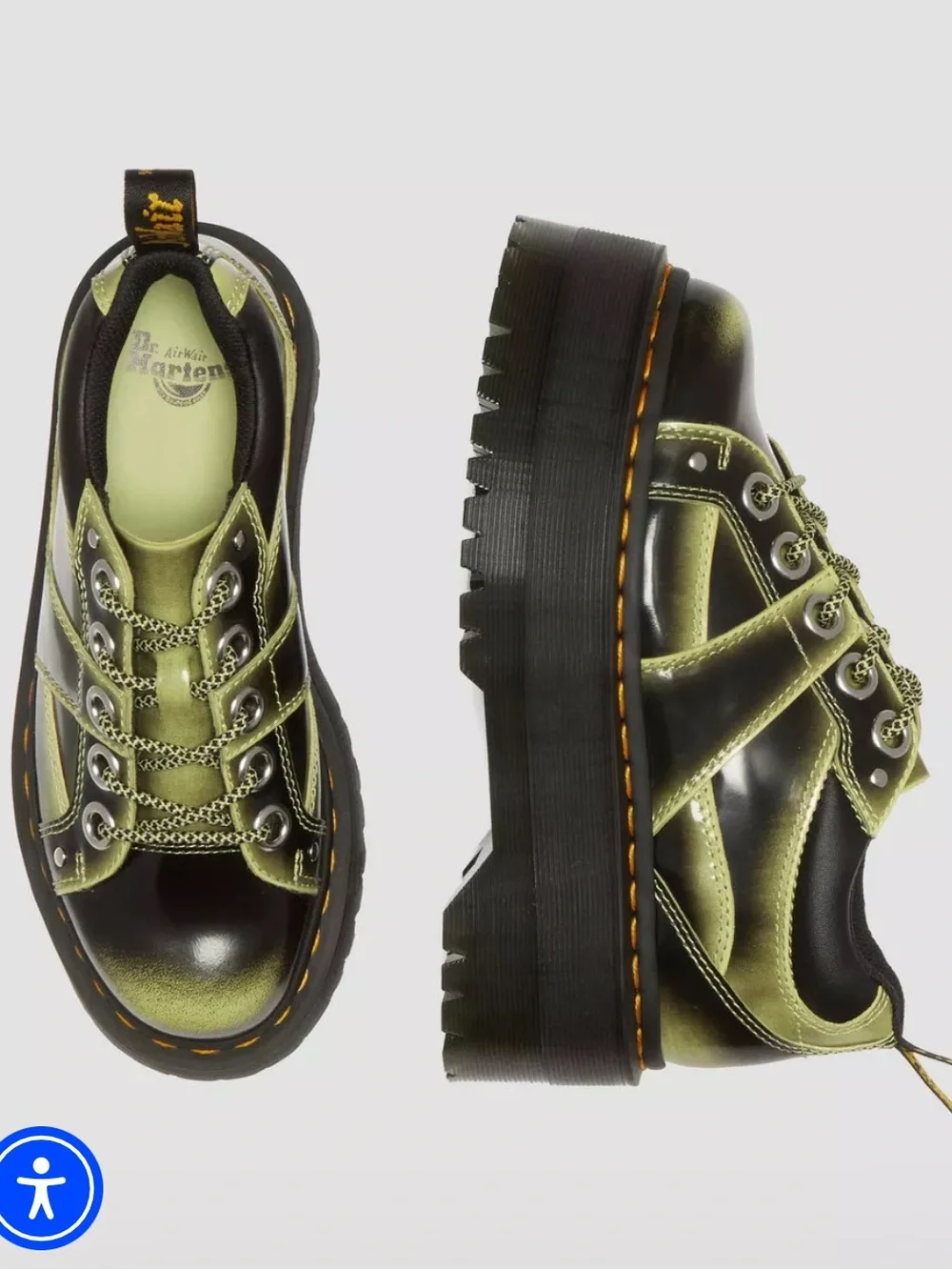 Dr Martens 5-eye max distressed leather platform shoes in lime green-arcadia